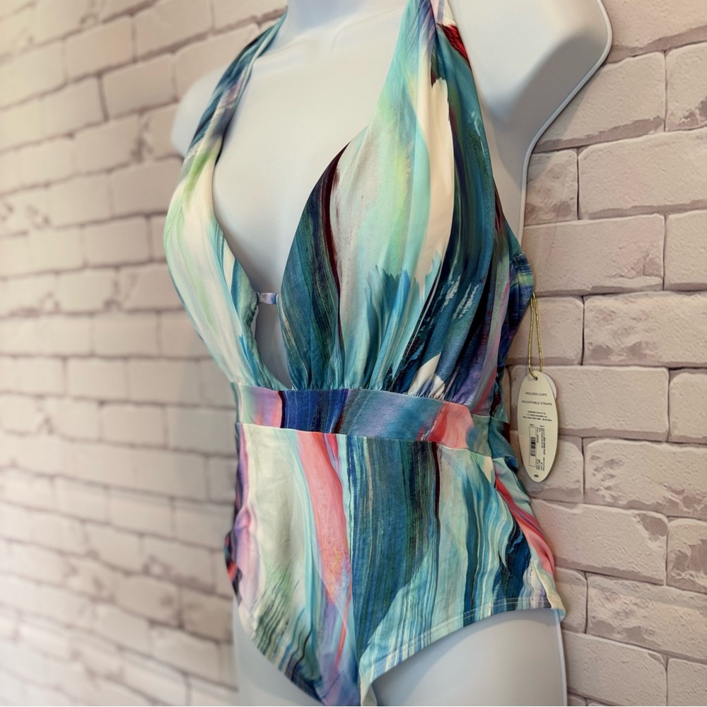 Mynah One Piece Multi Color Plunge Neck Swimsuit L